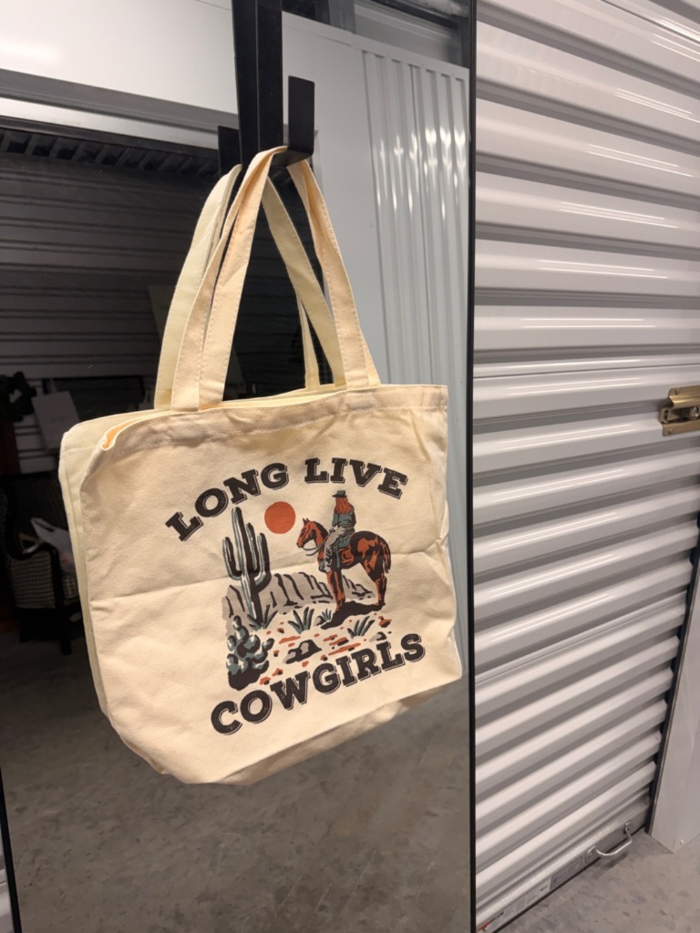 Cream Canvas 'Long Live Cowgirls' Tote Bag with Western Graphic